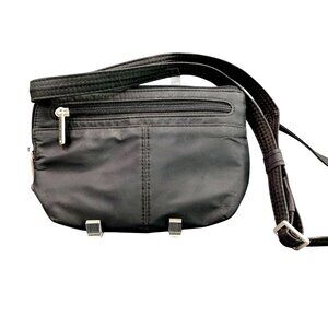Travelon Crossbody Bag Black Nylon Adjustable Strap Compartments Secure Zipper